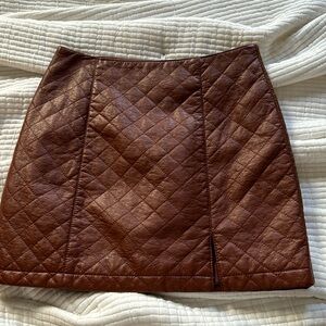 Cognac faux leather skirt